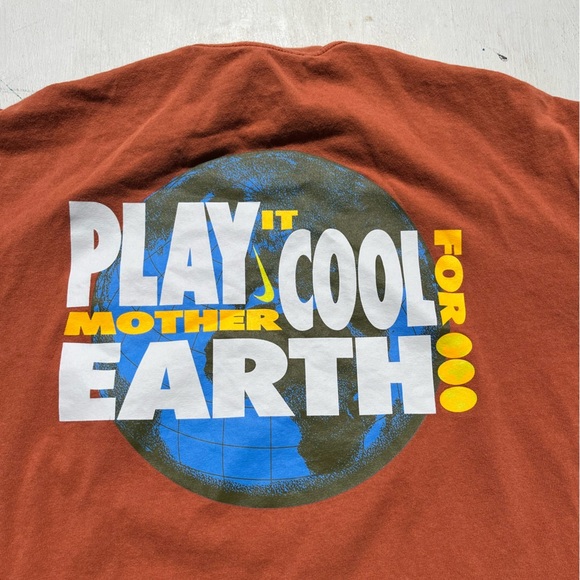 Men's Nike T-Shirt Orange Global Warming M Swish Logo Street City Nature Outdoor - Picture 8 of 12